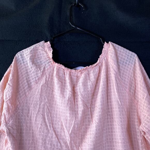 LC Lauren Conrad Womens Blouse Blush Pink Checkered Lined Long Sleeve Flowy L - Picture 13 of 14